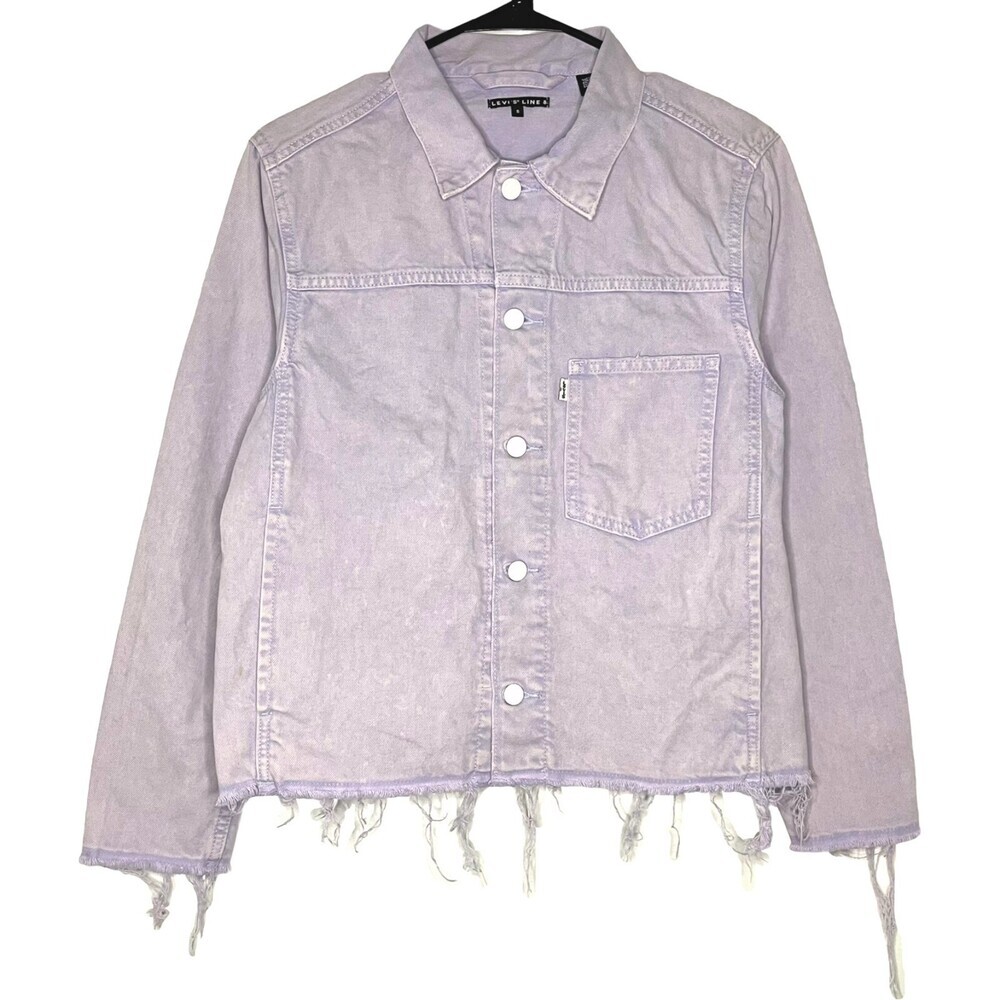 Levi's Line 8 Trucker Jacket Unisex Small Purple Acid Wash Oversized Raw Hem